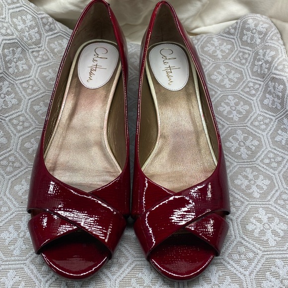 Custom Dyed Deep Red Patent Leather Cole Haan Heels - Picture 3 of 7